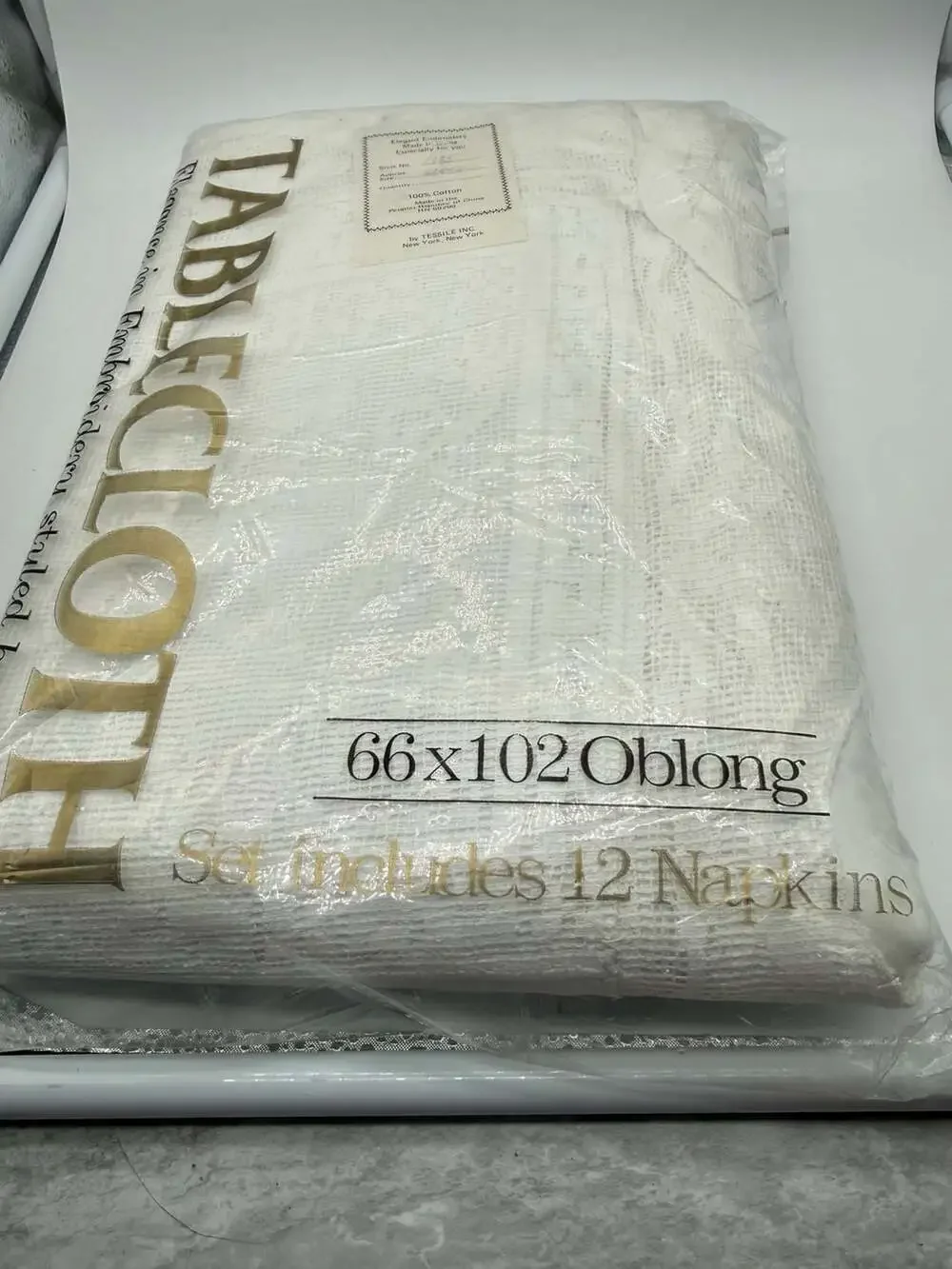 Tessile Inc. Army Navy 66x102 Oblong 100% Cotton Tablecloth Set with 12 Napkins